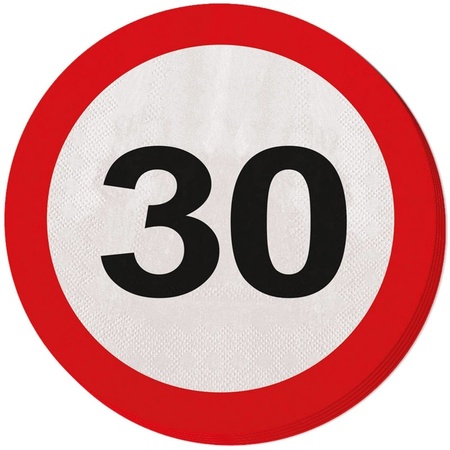 20x Dertig/30 jaar feest servetten verkeersbord 33 cm rond verjaardag/jubileum