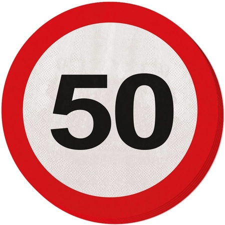 20x Vijftig/50 jaar feest servetten verkeersbord 33 cm rond verjaardag/jubileum
