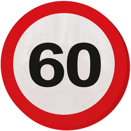 20x 60 years age party theme napkins traffic sign 33 cm round