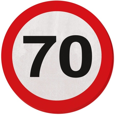 20x Zeventig/70 jaar feest servetten verkeersbord 33 cm rond verjaardag/jubileum