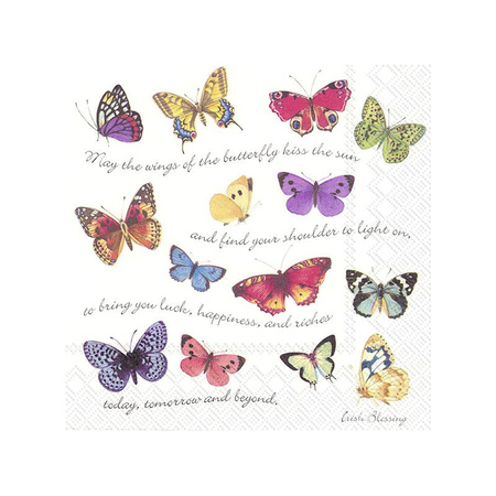 20x Gekleurde 3-laags servetten vlinders 33 x 33 cm
