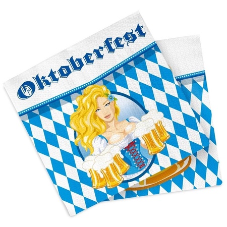 20x Oktoberfest/bierfeest feest servetten blauw 33 x 33 cm