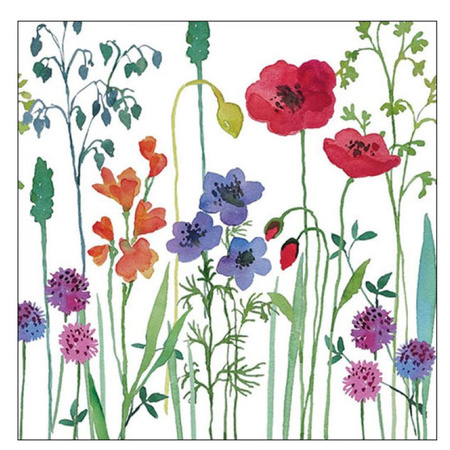 20x Napkins with meadow flowers theme white 33 x 33 cm