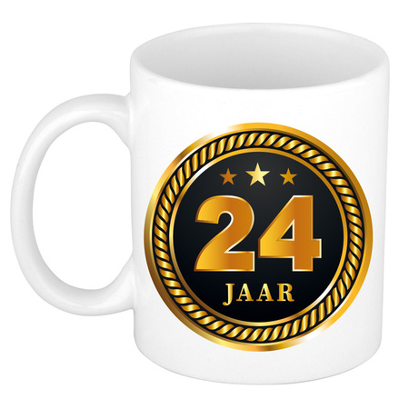Gold black medal 24 year mug for birthday / anniversary