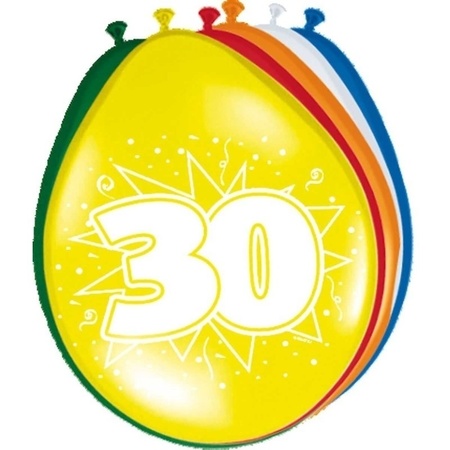 24x stuks 30 jaar feestartikelen ballonnen versiering