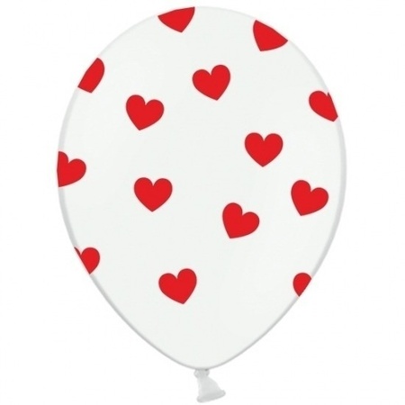 24x witte ballonnen met rode hartjes