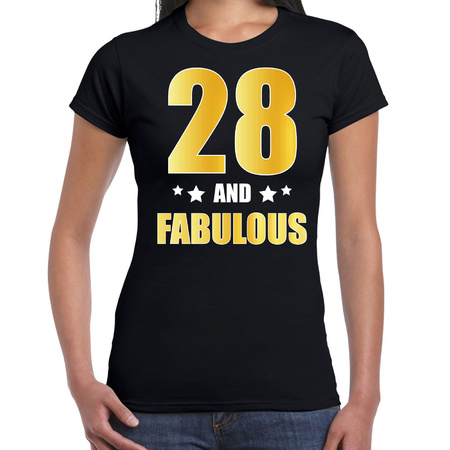 28 and fabulous verjaardag cadeau shirt / kleding 28 jaar zwart met goud voor dames