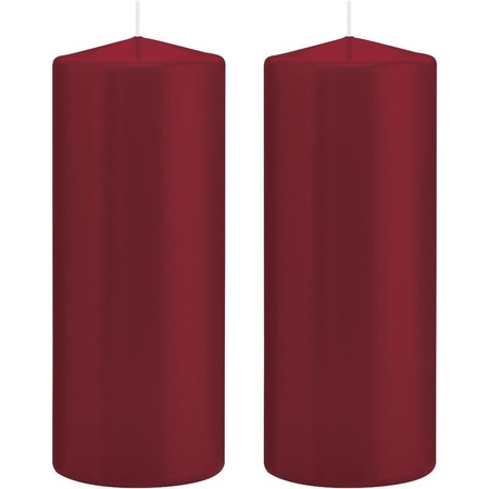 2x Burgundy red cylinder candles 8 x 20 cm 119 hours