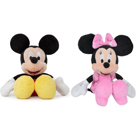 Zuidwest Mens Stressvol 2x Disney Mickey/Minnie Mouse knuffels 25 cm knuffeldieren | Fun en Feest