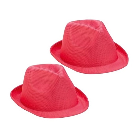 2x Roze trilby hoedjes voor volwassenen
