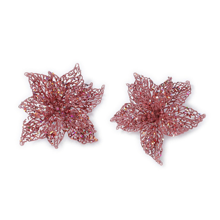 Hen Ontspannend Kleren 2x stuks decoratie kerststerren bloemen roze glitter op clip 18 cm | Fun en  Feest