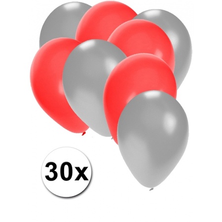 Zilveren en rode ballonnen 30 stuks