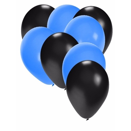 Zwarte en blauwe ballonnen 30 stuks