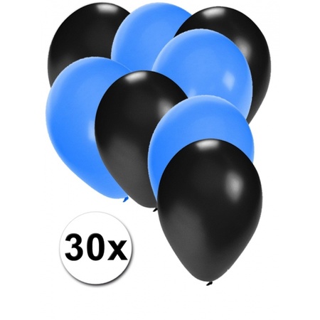 Zwarte en blauwe ballonnen 30 stuks