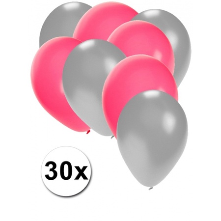 Zilveren en roze ballonnen 30 stuks