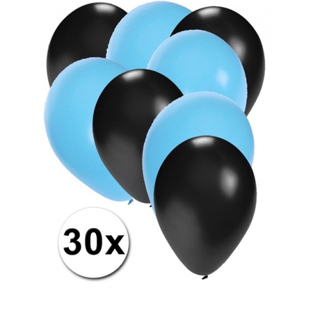 Zwarte en lichtblauwe ballonnen 30 stuks