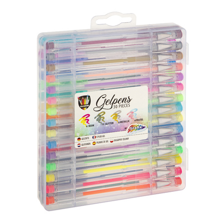 30x stuks glitter en neon gekleurde gelpennen in meeneem case
