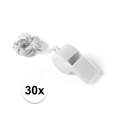 30x White whistle on cord