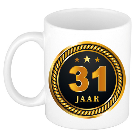 Gold black medal 31 year mug for birthday / anniversary