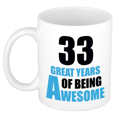33 great years of being awesome - gift mug white and blue 300 ml
