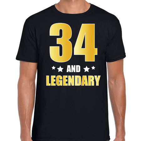 34 and legendary verjaardag cadeau shirt / kleding 34 jaar zwart met goud voor heren