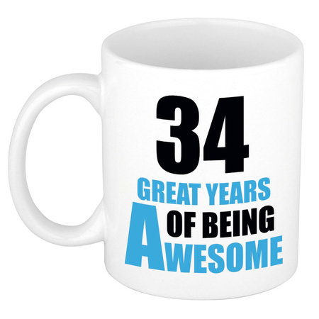34 great years of being awesome - gift mug white and blue 300 ml