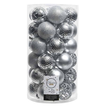 Zilveren/grijsblauwe/donkerblauwe kerstballen pakket 130-delig voor 180 cm boom