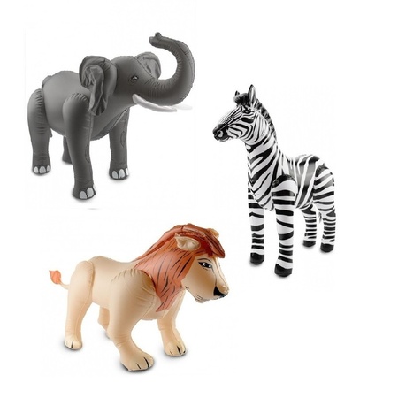 Opblaasbare olifant leeuw en zebra set