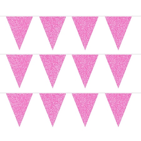 3x Roze babyshower vlaggenlijnen met glitters 6 meter