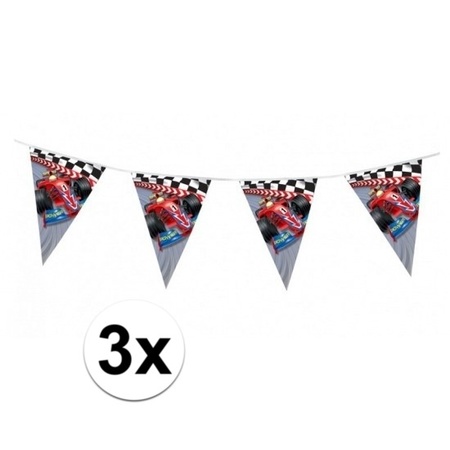 3x Kinderfeest thema Formule 1 vlaggenlijn slingers