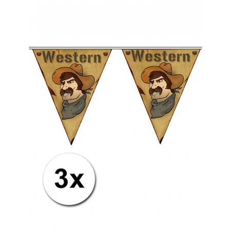 3x Wilde Westen themafeest vlaggenlijn Western