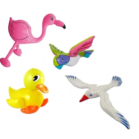 4 stuks Opblaasbare decoratie meeuw flamingo eend en papegaai