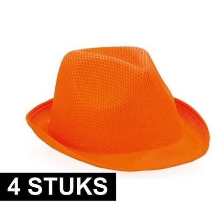 4x Oranje trilby hoedjes voor volwassenen