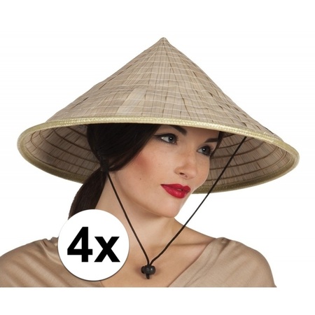 4x Japanse/Aziatische stro hoeden