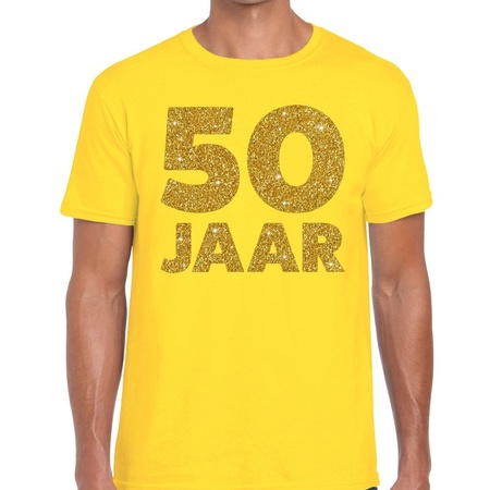 50 Jaar fun jubileum t-shirt geel met goud voor heren