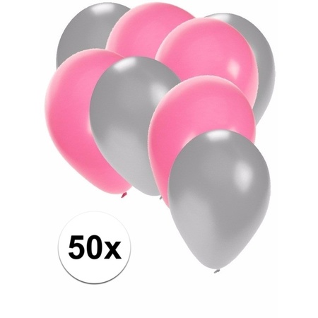 50x zilveren en lichtroze ballonnen