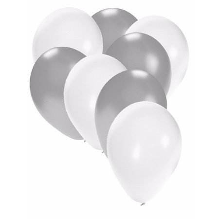 50x witte en zilveren ballonnen