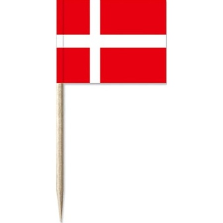50x Vlaggetjes prikkers Denemarken 8 cm hout/papier