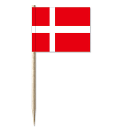 50x Vlaggetjes prikkers Denemarken 8 cm hout/papier