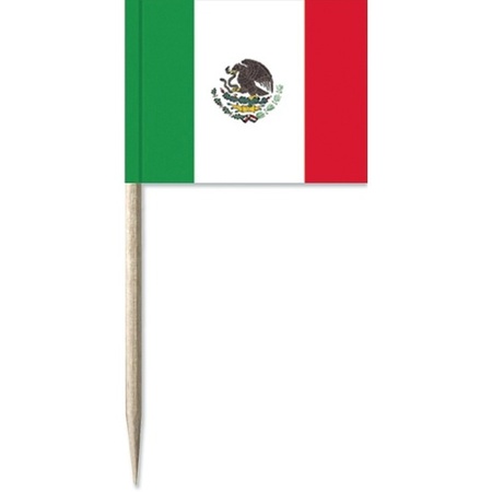 50x Vlaggetjes prikkers Mexico 8 cm hout/papier