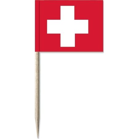 50x Vlaggetjes prikkers Zwitserland 8 cm hout/papier