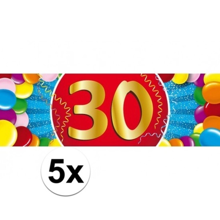 5x 30 jaar leeftijd stickers verjaardag versiering