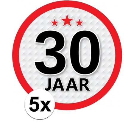 5x 30 Jaar leeftijd stickers rond verjaardag versiering