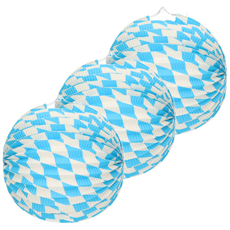 5x Blauw/wit geblokte Oktoberfest lampionnen 25 cm