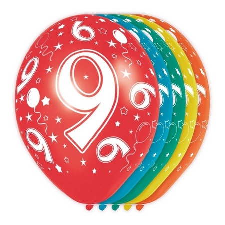 5x Gekleurde 9 jaar ballonnen 30 cm