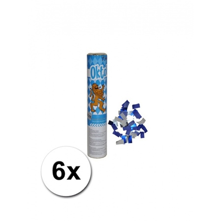 6 confetti kanonnen in de kleur blauw/wit