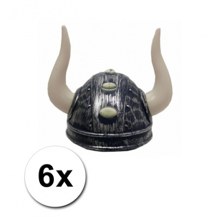 6 silver viking helmest with horns