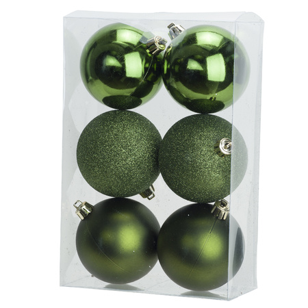 12x Christmas baubles mix apple green and dark green 8 cm plastic matte/shiny/glitter