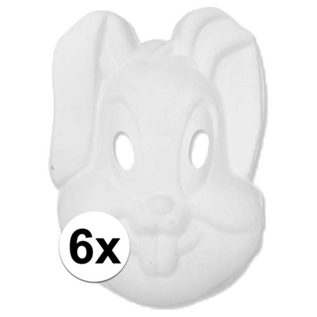 Basic wit konijnen/hazen masker 6 stuks