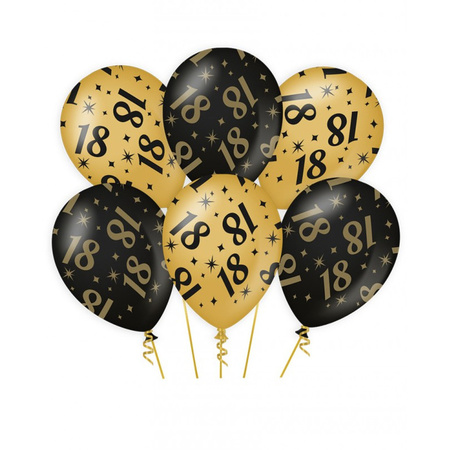 24x stuks leeftijd verjaardag ballonnen 18 jaar en happy birthday zwart/goud
